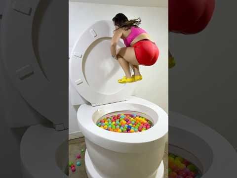 HUGE BACKWARDS Tuck JUMP into the Worlds Largest Toilet with Play Balls Pool #shorts