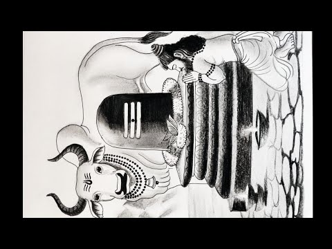 Mahashivratri special Drawing of Shivling& nandi/ Pencil shading sketch of sadhu worshipping shivji