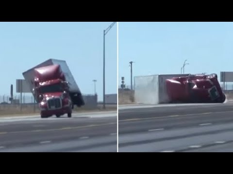 Semi truck accident in high wind