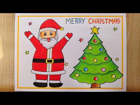 Merry Christmas drawing easy| Santa Claus drawing| Christmas Tree drawing| Merry Christmas poster