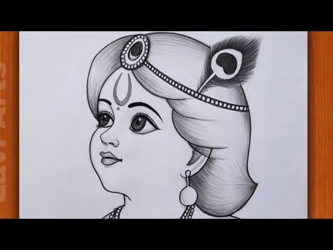 Littile Krishna Drawing Easy | How to draw Cute Krishna face Pencil Drawing | Janmashtami Drawing