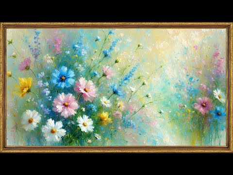 Dreamy Wildflowers Painting | 4K Spring TV Art Wallpaper | Gold Frame Screensaver | Elegant Wall Art