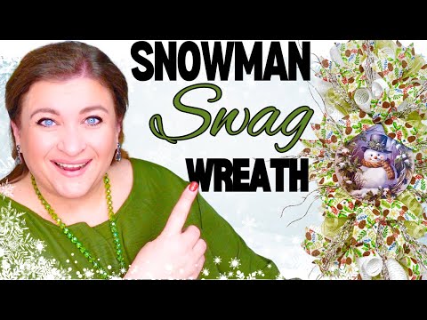 Amazing Winter Snowman Deco Mesh Swag Wreath DIY Tutorial