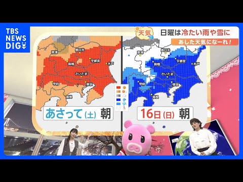 【3月14日 関東の天気】日曜は冷たい雨や雪に｜TBS NEWS DIG