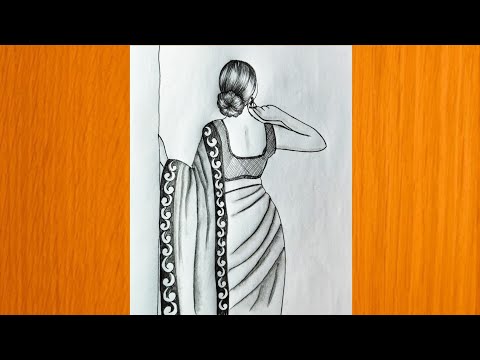 How to draw Girl backside in Saree || Pencil sketch for beginner || drawing tutorial|| gajra drawing