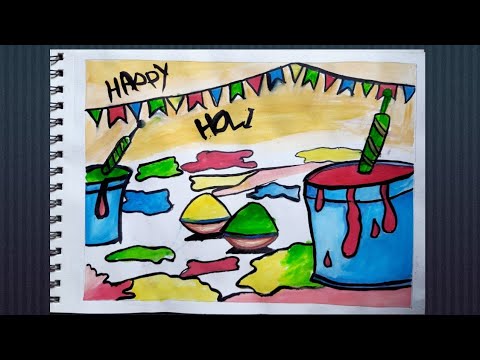 Holi special drawing easy steps||Holi festival poster drawing easy steps||Happy holi drawing