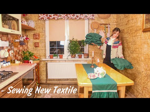 Slow Village Life in my Winter House| Sewing new cozy textiles for a cottagecore kitchen