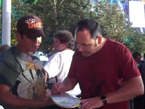 Ken from The Crystal Method Signs Skateboard @ X Games Premiere