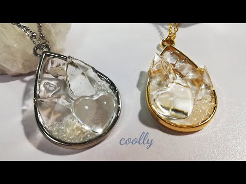 レジン💎ひんやりクリアなハート＆水晶風鉱石ペンダント✨resin/Heart＆Crystal/Clear💎