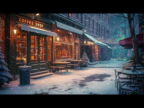 Winter Jazz Music in Street Coffee Shop | Soft Jazz Background Music and Winter Sounds