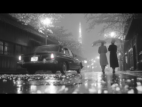 Romantic Jazz Rain 🌸 Tokyo Cityscape: Vintage Cars & Cozy Vintage Swing Jazz Music