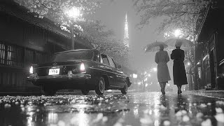 Romantic Jazz Rain 🌸 Tokyo Cityscape: Vintage Cars & Cozy Vintage Swing Jazz Music