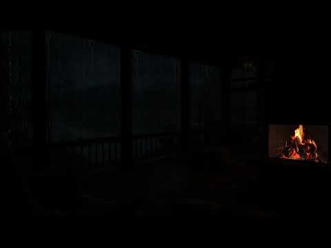 🌧️ Heavy Rain & Fireplace Glow ⚡ Rolling Thunder Sounds for a Cozy Night’s Sleep