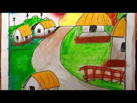 village scenery drawing easy steps ||#drawing #village drawing