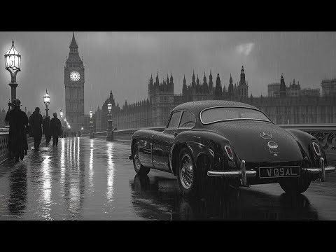 Vintage Mercedes & Jazz Music in Rainy London 🕰️ Big Ben at Night 🕰️ 1950s Swing Jazz Soundtrack