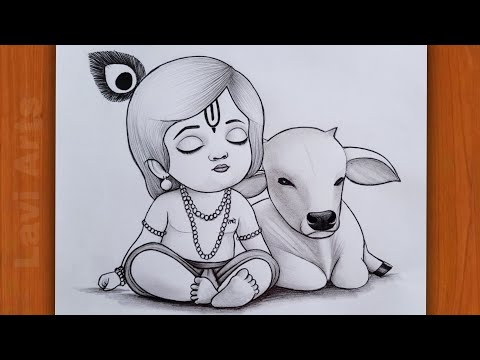 How to draw Krishna with Cow | Krishna drawing | Easy drawing step by step | pencil Sketch